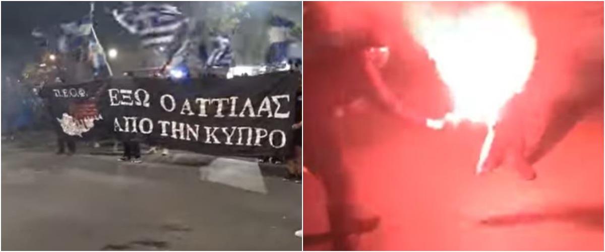 Κύπριοι χάραξαν το ΔΕΝ ΞΕΧΝΩ με φωτιά και έκαψαν σημαία του ψευδοκράτους στη Θεσσαλονίκη-Πορεία και στην Αθήνα