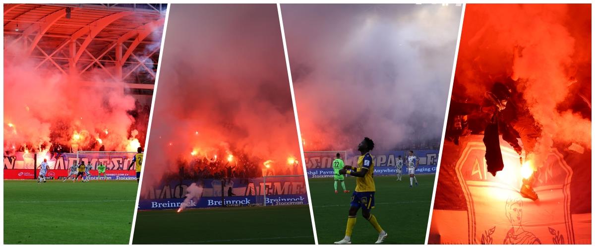 Οπαδοί του Απόλλωνα έριξαν φωτοβολίδες στο γήπεδο-Διακόπηκε για λίγο το ντέρμπι στη Λεμεσό (pics)