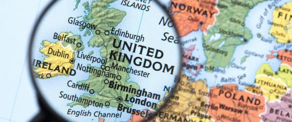 Map of United Kingdom. Detail from the World Atlas. Selective Focus.