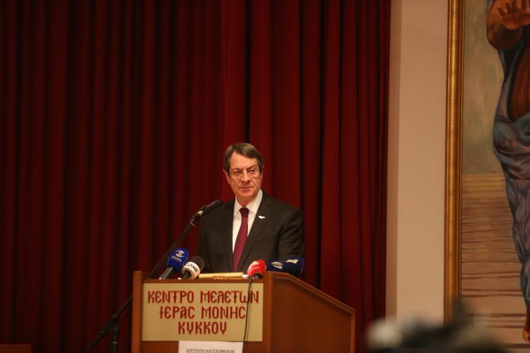 Ο Πρόεδρος της Δημοκρατίας κ. ΝίκοςΑναστασιάδης στην αντικατοχική εκδήλωση της Επιτροπής Κατεχομένων Κοινοτήτων για καταδίκη της ανακήρυξης του ψευδοκράτους. Λευκωσία 10 Νοεμβρίου