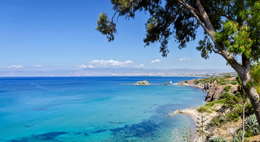 Stunning costal vista of the Baths of Aphrodite Beach near Latchi on the Akamas Peninsula, north Paphos, Cyprus.