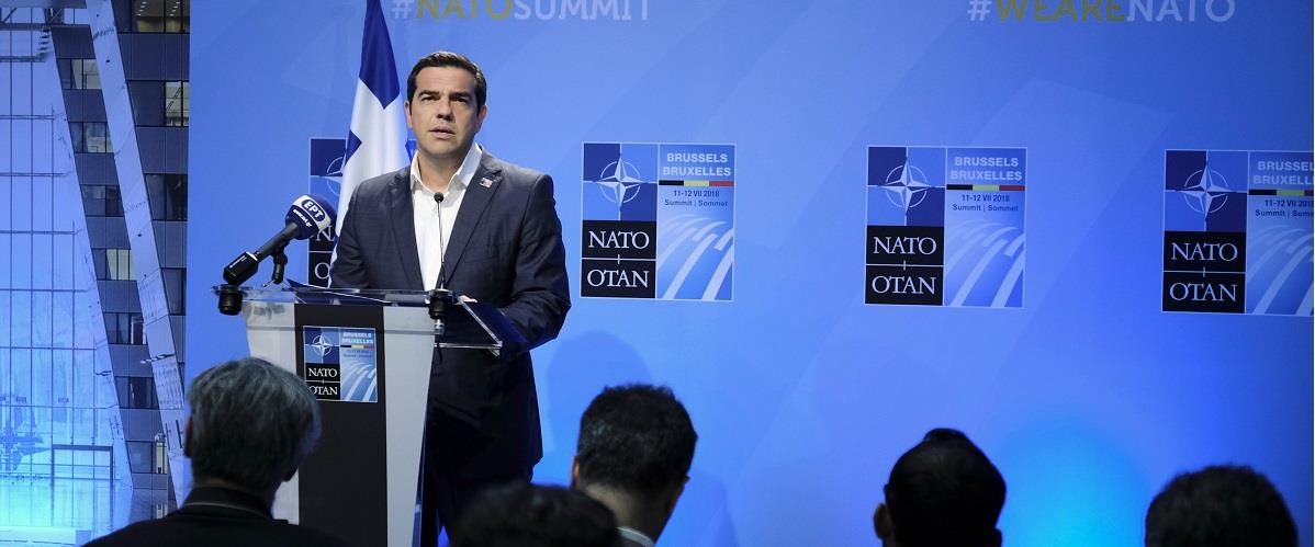 (Ξένη Δημοσίευση) Ο πρωθυπουργός Αλέξης Τσίπρας μιλάει σε συνέντευξη τύπου μετά το τέλος της Συνόδου του ΝΑΤΟ που πραγματοποιήθηκε στις 11 και 12 Ιουλίου 2018, στις Βρυξέλλες, Πέμπτη 12 Ιουλίου 2018. ΑΠΕ-ΜΠΕ/ΓΡΑΦΕΙΟ ΤΥΠΟΥ ΠΡΩΘΥΠΟΥΡΓΟΥ/Andrea Bonetti