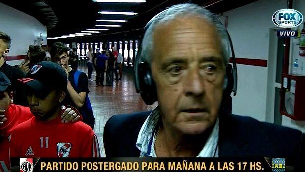 Ο πρόεδρος της Ρίβερ, Ροδόλφο Ντ' Ονόφριο, μιλούσε ζωντανά στην αργεντίνικη τηλεόραση λίγα δευτερόλεπτα μετά την οριστική αναβολή του δεύτερου τελικού με την Μπόκα κι όταν επικράτησε σύγχυση στο «Monunental», πέταξε τ' ακουστικά κι έφυγε πανικόβλητος