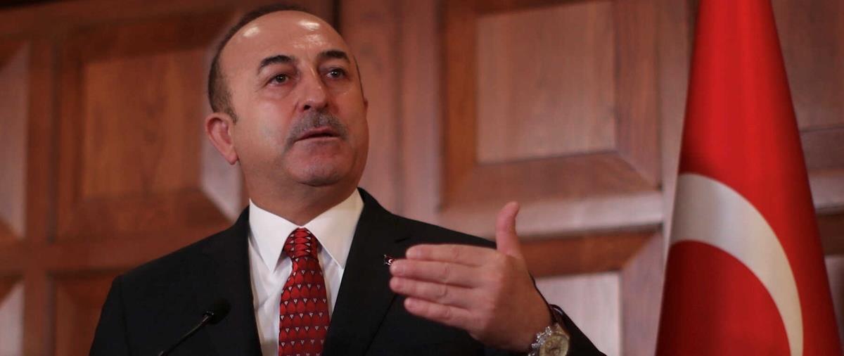 Turkish Foreign Minister Cavusoglu talks during a news conference in Ankara