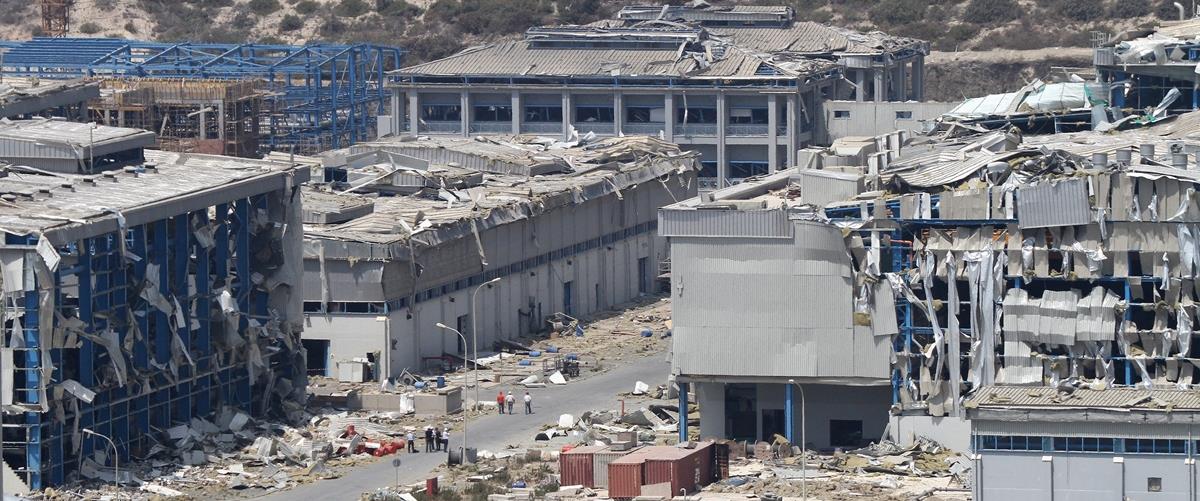 A destroyed Vasiliko Power Station in Mari Cyprus