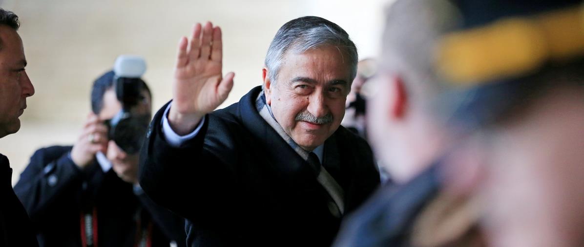 Turkish Cypriot leader Mustafa Akinci arrives for the Cyprus reunification talks at the United Nations in Geneva