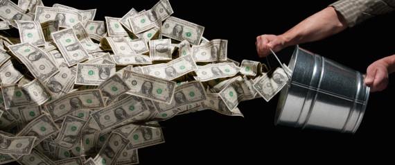 Throwing bucket of money